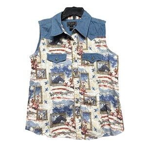 Bit & Bridle Blue and Red Boxy Button Down Shirt Size Medium